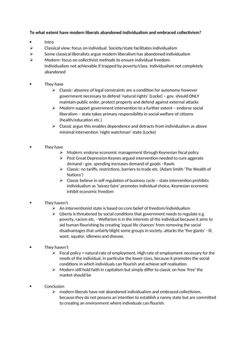 A Level Politics Liberalism Essay Plans