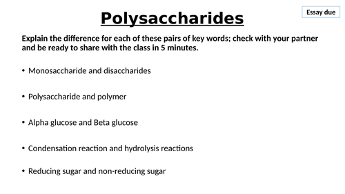 A Level Aqa Biology Polysaccharides Teaching Resources 9698