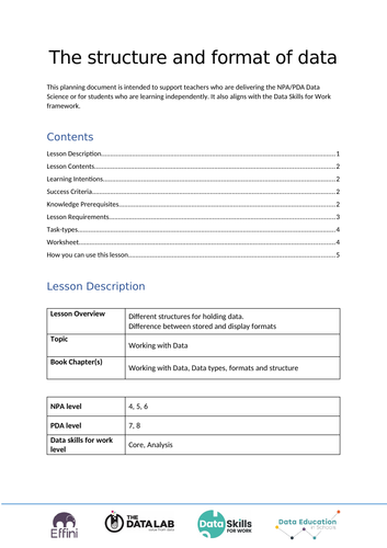 Data Science - Structure and format of data | Teaching Resources