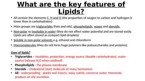 A-Level AQA Biology - Lipids Theory