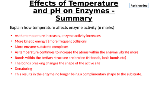 A-Level AQA Biology - Summary of Factors Affecting Enzymes