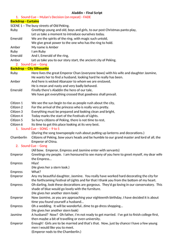 Aladdin Play Script KS2 Teaching Resources