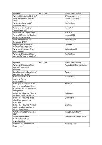 EDUQAS Germany Quizzes w/ Answers