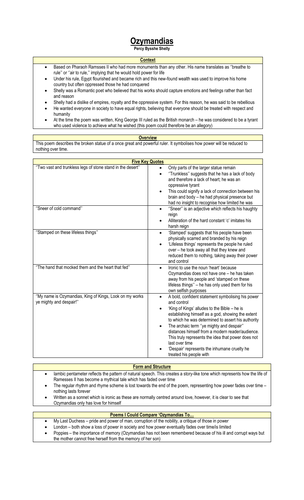 'Ozymandias' - Summary Sheet