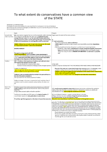 To what extent do conservatives have a common view of the STATE? (A*)