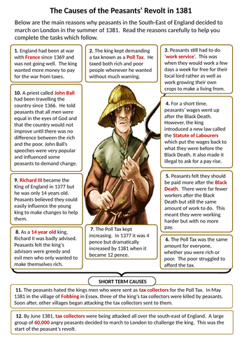 KS3 History: The Causes of the Peasant's Revolt 1381 | Teaching Resources