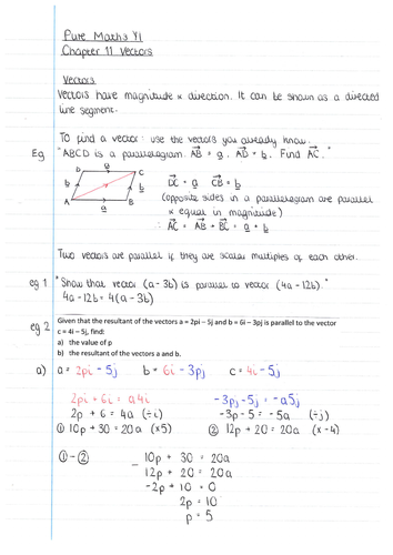 Edexcel Pure A Level Maths Vectors Revision Notes As Level And Year 1 A Level Teaching Resources 9899