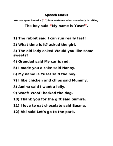 speech marks homework ks2