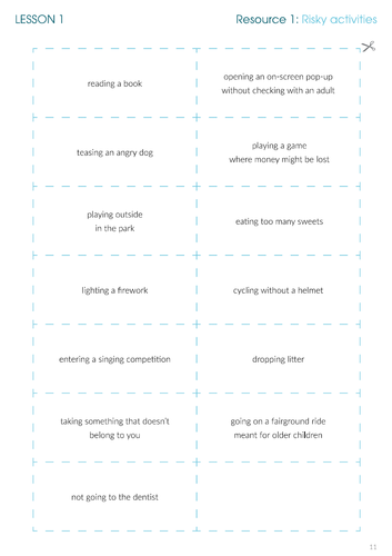 Measuring risk PSHE lesson