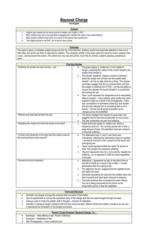 'Bayonet Charge' - Summary Sheet