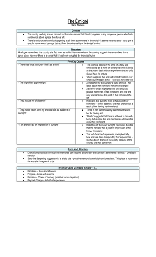 The 脡migr茅 - Summary Sheet