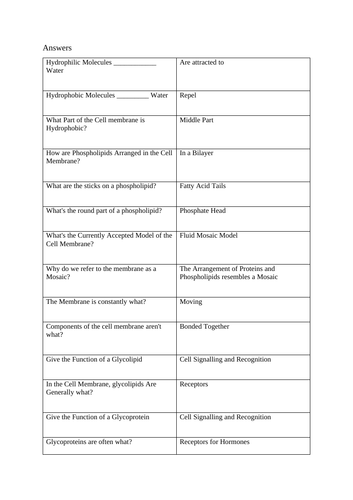 A Level Biology - Cell Membrane Tests