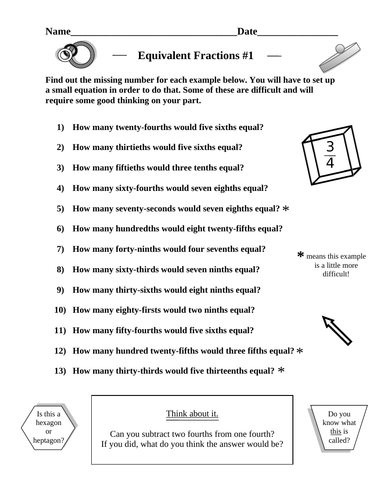 Equivalent fractions 4 worksheets plus fractions word search puzzle 2 
