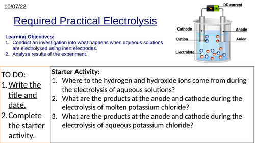 GCSE Chemistry Required Practical Electrolysis of Aqueous Solutions: Complete Lesson