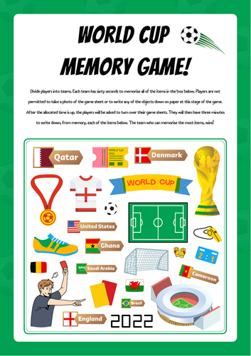 World Cup Football 2022 Memory Quiz Game - Team Quiz Task.