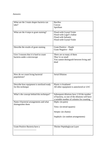 A Level Biology - Microbiology Test