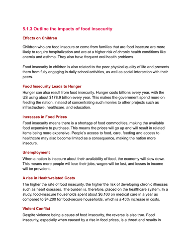 Managing food resources-impacts and solutions to food insecurity ...