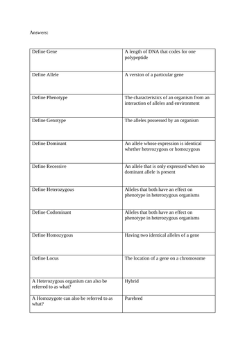 A Level Biology Inheritance &  Genetics Test