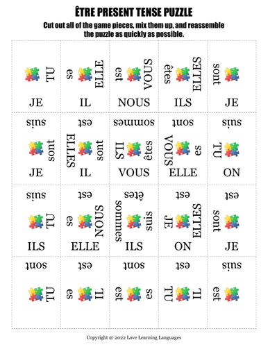 French Verb Être Puzzle Activity - Present Tense Conjugation | Teaching ...