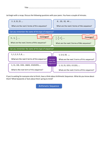 Arithmetic Sequences Lesson | Teaching Resources