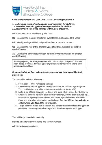 NCFE CACHE L2 Technical Award Child Development and Care Unit 1 LO1 ...