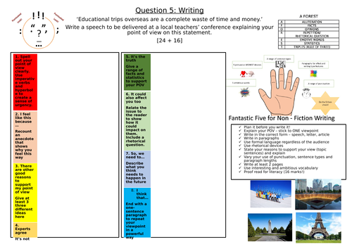 Language Paper 2 Question 5 planning sheets | Teaching Resources