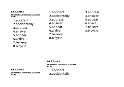 YEAR 3 WEEKLY SPELLINGS FULL SCHOOL YEAR