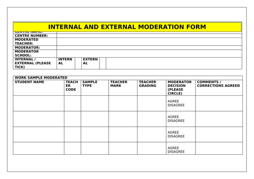 Internal And External Moderation Form | Teaching Resources