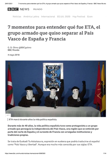 A level Spanish ETA Article Summary Teaching Resources