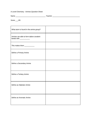 A Level Chemistry - Amines Test