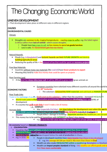 GCSE Geography Economic World Notes (including case studies e.g. UK)