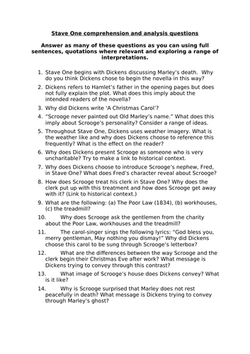 A Christmas Carol Stave One questions  Teaching Resources