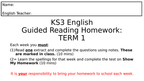 ks3 homework booklet english