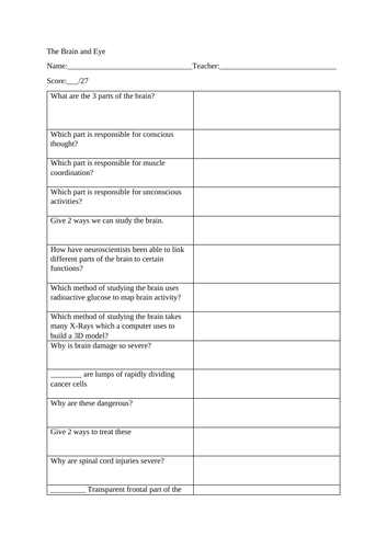 GCSE Biology Brain and Eye Test