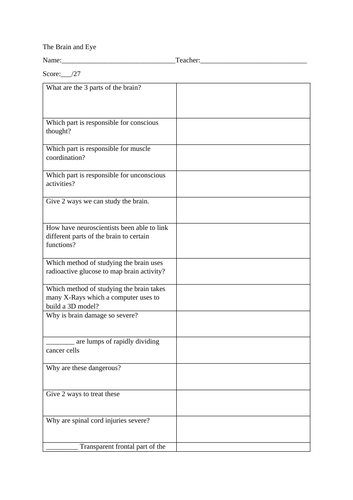 GCSE Biology Brain and Eye 91����t