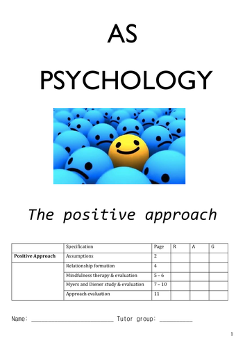 WJEC Psychology Unit 1: Positive approach booklet | Teaching Resources