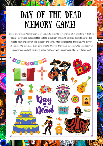 Day of the Dead Halloween Memory Quiz Game - Team Quiz Task.