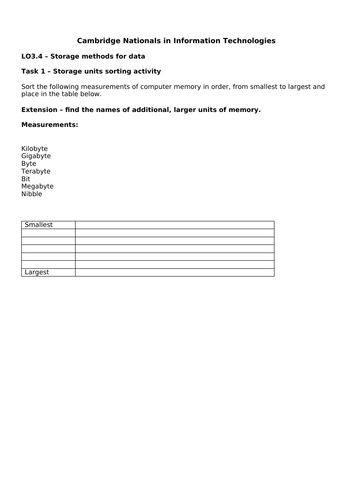 J836 - Cambridge National in IT - TA 3.4 - Storage Methods for Data