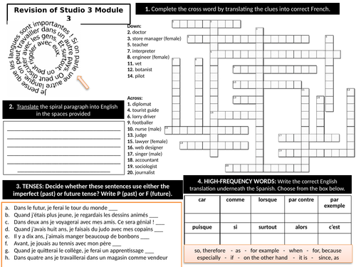 Studio 3 Module 3 Revision Worksheet