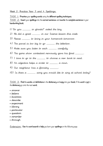 Spellings year 3/4 spellings recap (Upper KS2) | Teaching Resources