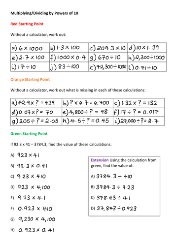 multiplying and dividing by powers of 10 corbettmaths