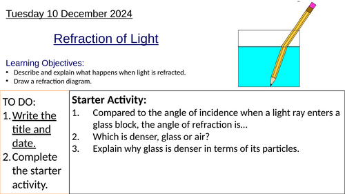 KS3 Physics Refraction of Light: Complete Lesson