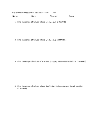 A level Maths inequalities test