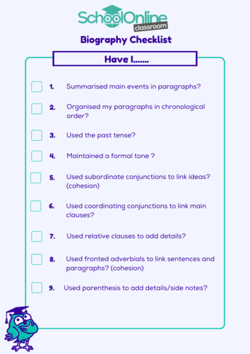 biography writing checklist ks2