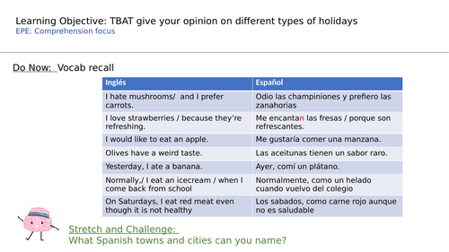 Theme 2 | GCSE Spanish | Types of holidays