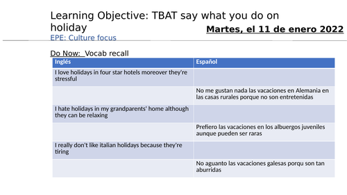 Theme 2 | GCSE Spanish | Holiday Activities