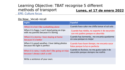 Theme 2 | GCSE Spanish | Types of transport