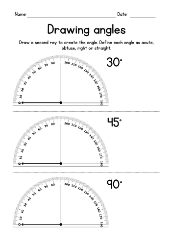 Drawing Angles with a Protractor Worksheets