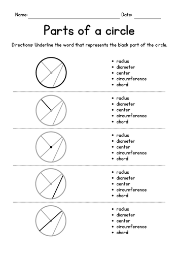Describing the Parts of a Circle - Geometry Worksheets