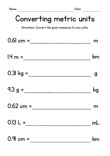 Converting Metric Units of Length, Volume and Weight
